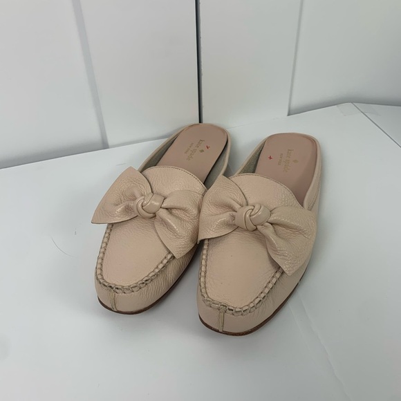 Kate Spade New York Mallory Soft Pink Leather Bow Flats Slides Mules Slip On 9 - Picture 2 of 7
